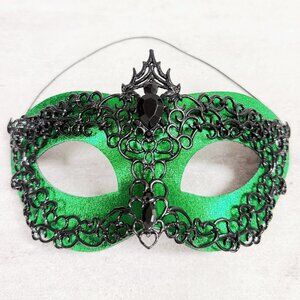 Mens masquerade mask, Black green mask, Venetian mask, Prom mask, 2 in 1 mask